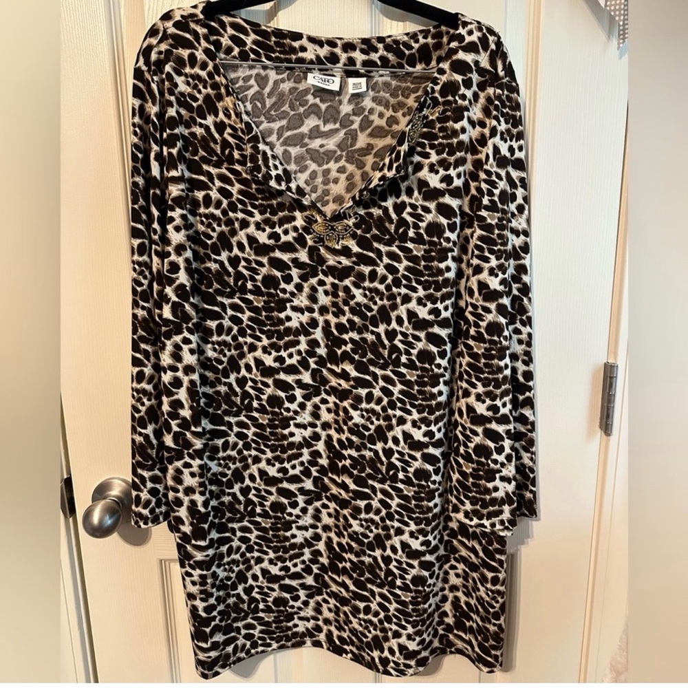 Cato Leopard Print Tunic Top in Brown and Black